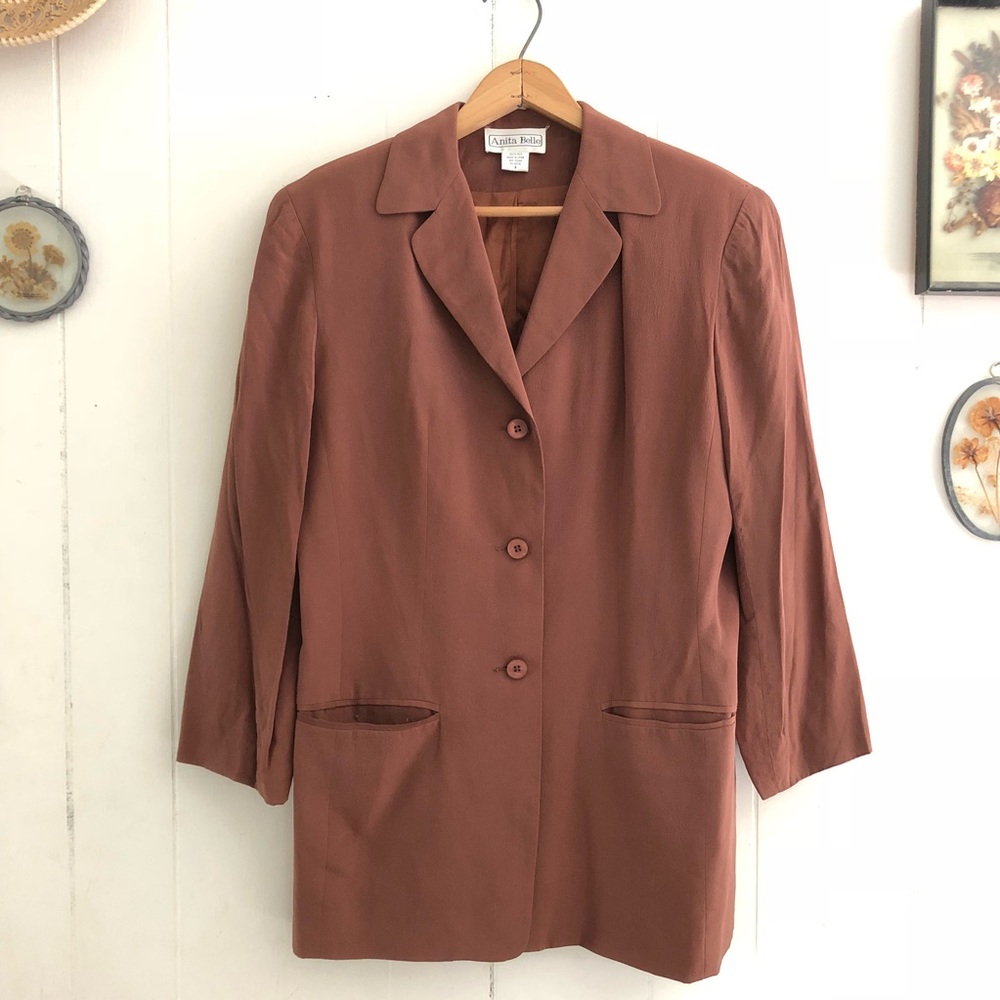 Silk Minimalist Long Blazer - Picture 1 of 6